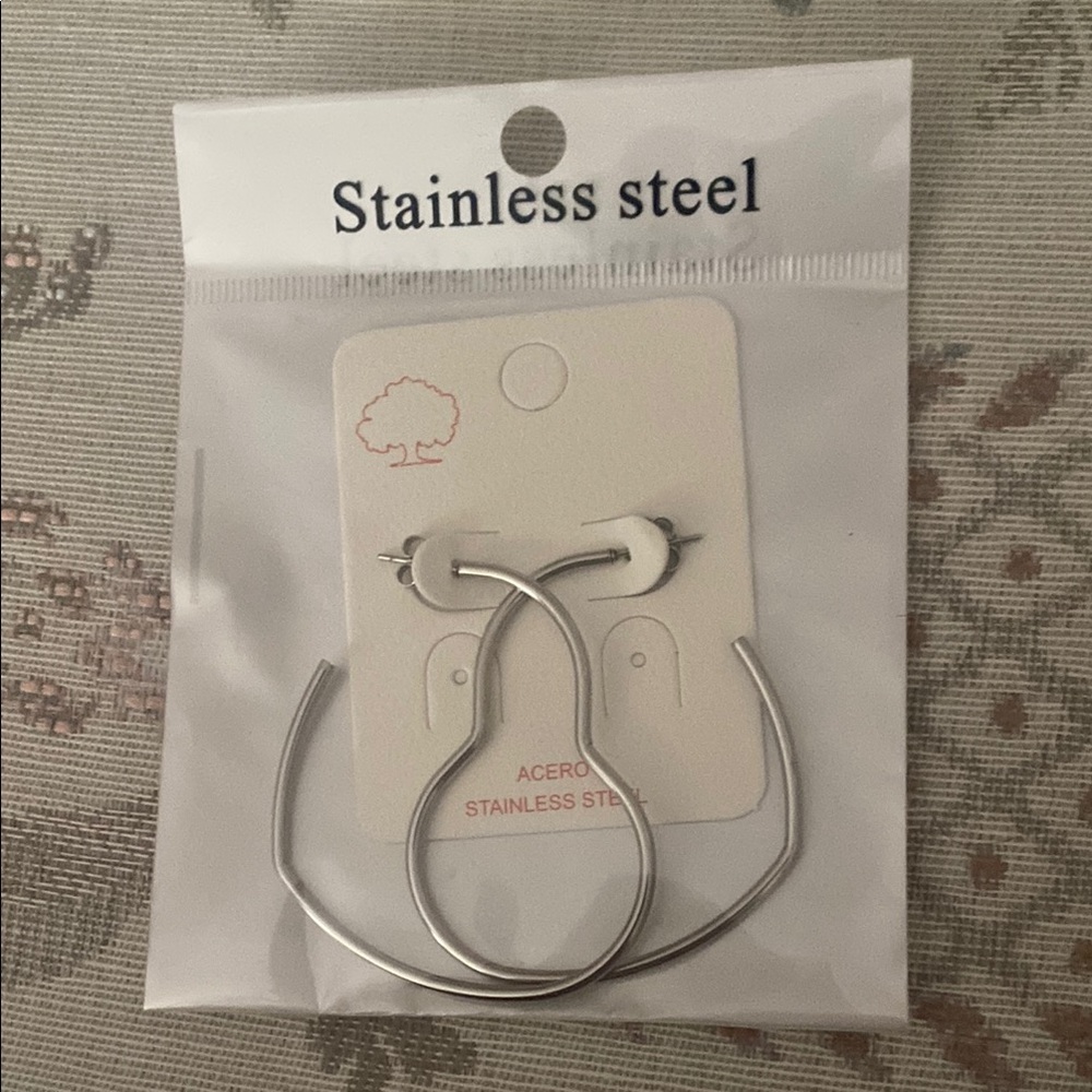 Stainless Steel Silver Hoop Heart Earrings
